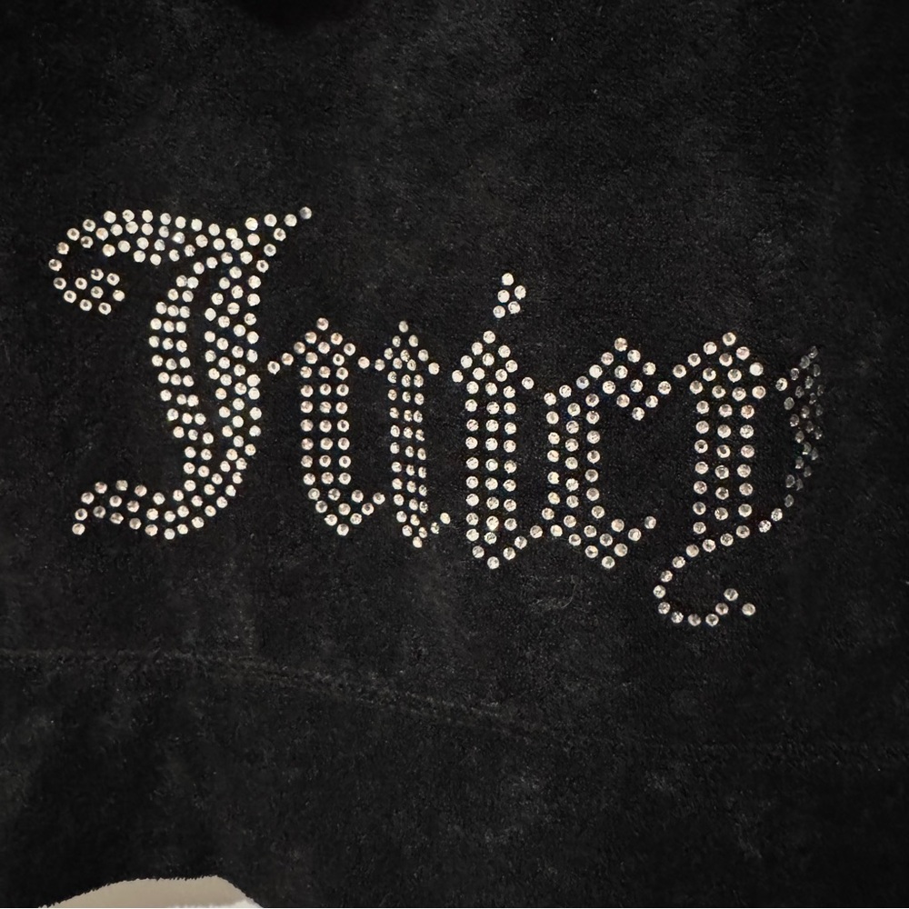 NEW Juicy Couture French Terry Short Sleeve Zip Front Hoodie Rhinestones Black - Picture 3 of 7